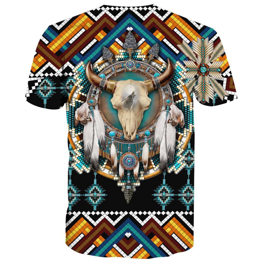 Native American T Shirt, Native American Buffalo Blue All Over Printed T Shirt, Native American Graphic Tee For Men Women