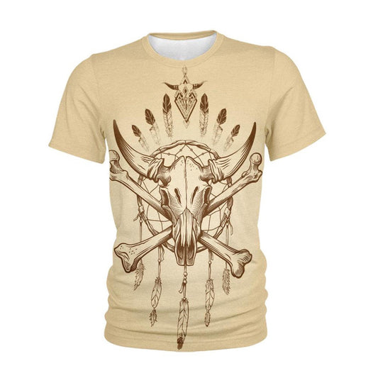 Native American T Shirt, Native American Buffalo Skull All Over Printed T Shirt, Native American Graphic Tee For Men Women