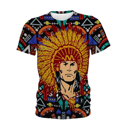 Native American T Shirt, Native American Chief Colourful All Over Printed T Shirt, Native American Graphic Tee For Men Women