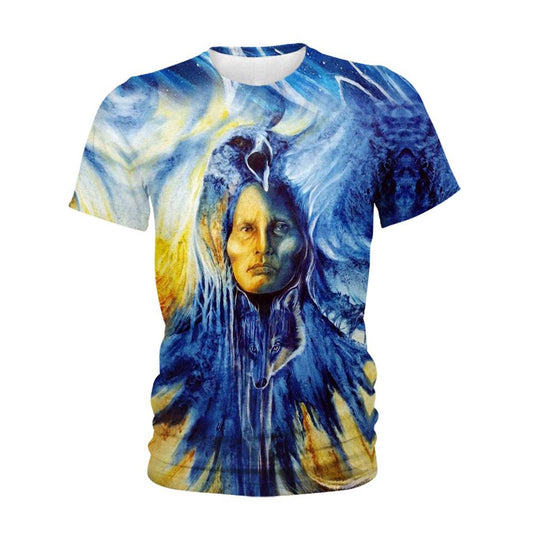 Native American T Shirt, Native American Chief Wolf Eagle All Over Printed T Shirt, Native American Graphic Tee For Men Women