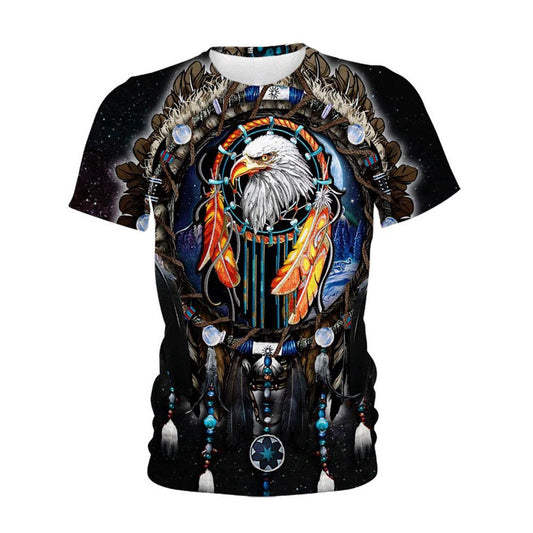 Native American T Shirt, Native American Circle Feather Wolf All Over Printed T Shirt, Native American Graphic Tee For Men Women