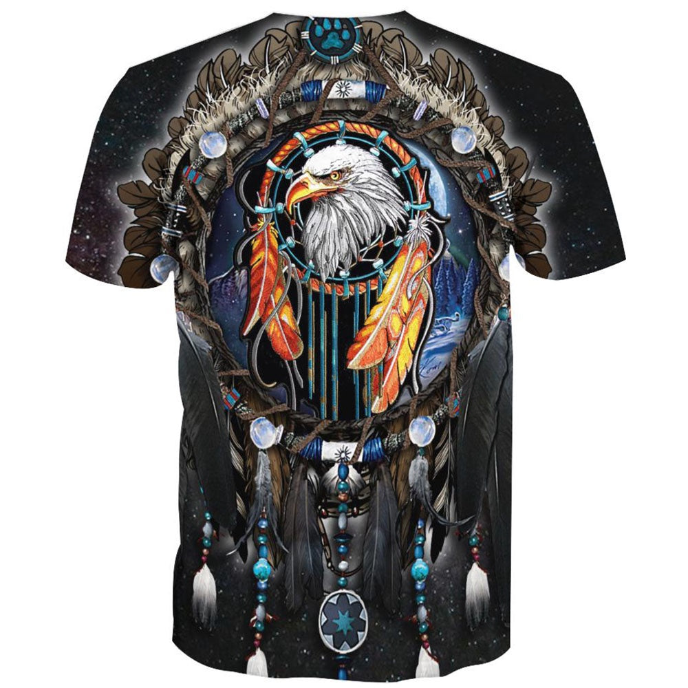 Native American T Shirt, Native American Circle Feather Wolf All Over Printed T Shirt, Native American Graphic Tee For Men Women