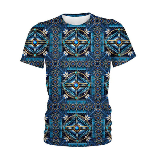 Native American T Shirt, Native American Connecting Pattern Turquoise All Over Printed T Shirt, Native American Graphic Tee For Men Women