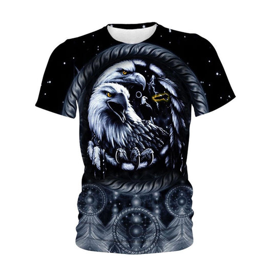 Native American T Shirt, Native American Couple Eagles All Over Printed T Shirt, Native American Graphic Tee For Men Women