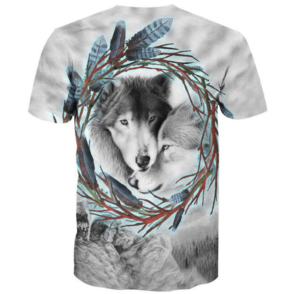 Native American T Shirt, Native American Cute Couple Wolves All Over Printed T Shirt, Native American Graphic Tee For Men Women