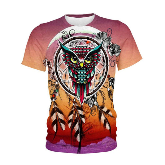 Native American T Shirt, Native American Cute Owl All Over Printed T Shirt, Native American Graphic Tee For Men Women