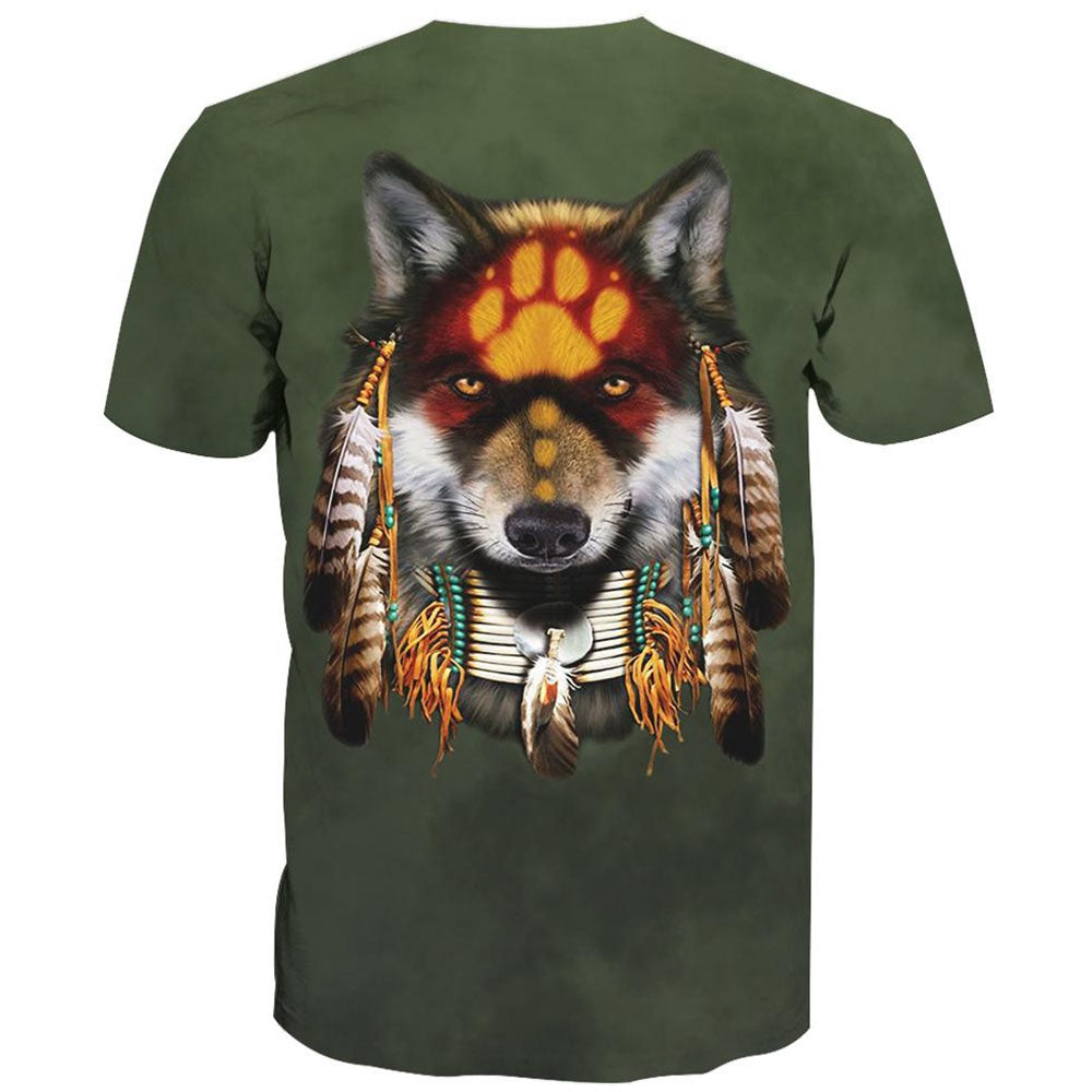 Native American T Shirt, Native American Dark Green Wolf All Over Printed T Shirt, Native American Graphic Tee For Men Women