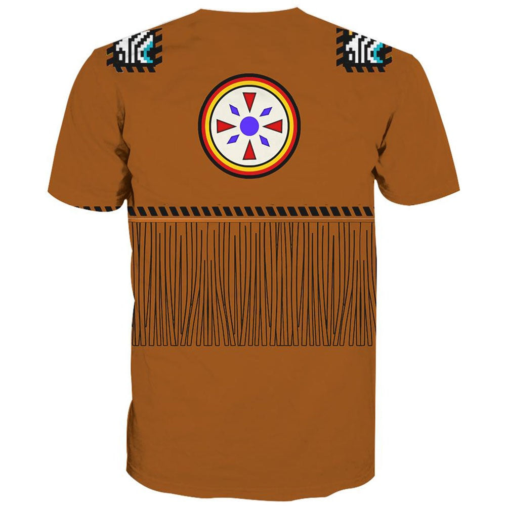 Native American T Shirt, Native American Dark Orange All Over Printed T Shirt, Native American Graphic Tee For Men Women