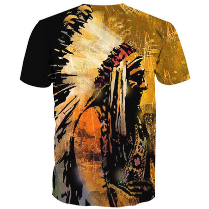 Native American T Shirt, Native American Dark Yellow Indian Chief All Over Printed T Shirt, Native American Graphic Tee For Men Women