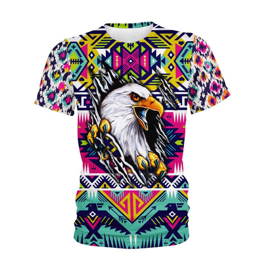 Native American T Shirt, Native American Eagle Multi-Color All Over Printed T Shirt, Native American Graphic Tee For Men Women