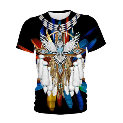 Native American T Shirt, Native American Feather Backgroud Eagle All Over Printed T Shirt, Native American Graphic Tee For Men Women