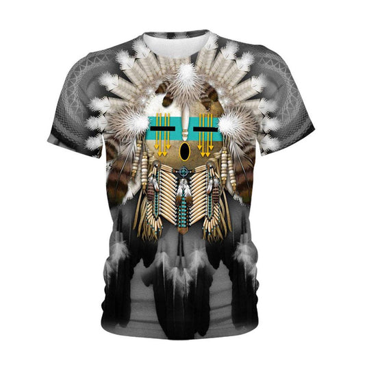 Native American T Shirt, Native American Feathers Grey All Over Printed T Shirt, Native American Graphic Tee For Men Women