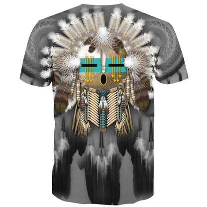 Native American T Shirt, Native American Feathers Grey All Over Printed T Shirt, Native American Graphic Tee For Men Women