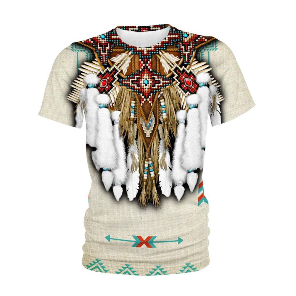 Native American T Shirt, Native American Feathers Motif All Over Printed T Shirt, Native American Graphic Tee For Men Women