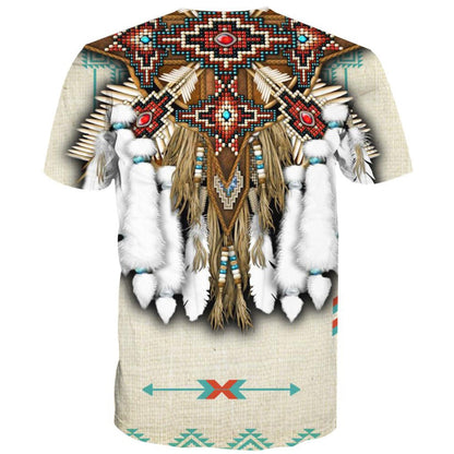 Native American T Shirt, Native American Feathers Motif All Over Printed T Shirt, Native American Graphic Tee For Men Women