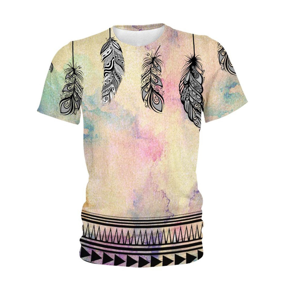 Native American T Shirt, Native American Feathers Pastel All Over Printed T Shirt, Native American Graphic Tee For Men Women