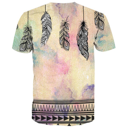 Native American T Shirt, Native American Feathers Pastel All Over Printed T Shirt, Native American Graphic Tee For Men Women