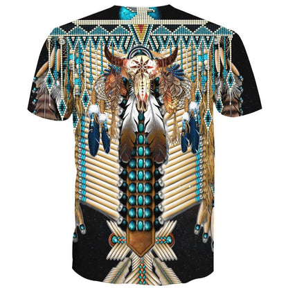 Native American T Shirt, Native American Front Eagle & Back Bison Skull All Over Printed T Shirt, Native American Graphic Tee For Men Women