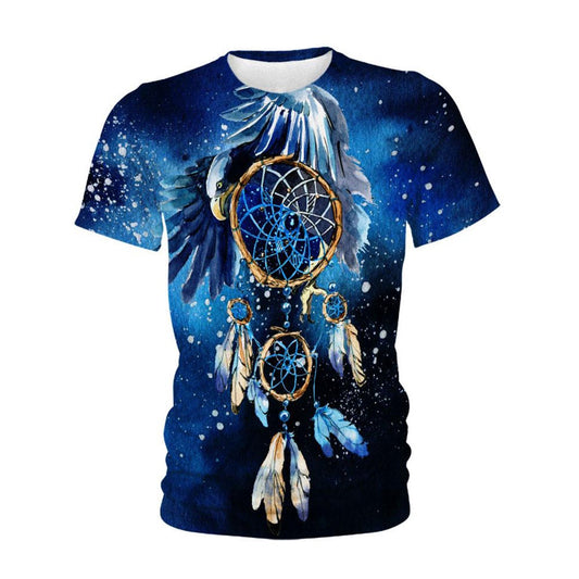 Native American T Shirt, Native American Galaxy Blue Eagle All Over Printed T Shirt, Native American Graphic Tee For Men Women