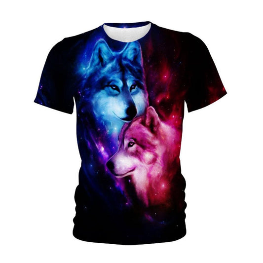 Native American T Shirt, Native American Galaxy Couple Wolves All Over Printed T Shirt, Native American Graphic Tee For Men Women