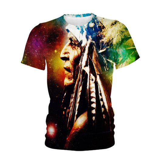 Native American T Shirt, Native American Galaxy Indian Chief All Over Printed T Shirt, Native American Graphic Tee For Men Women