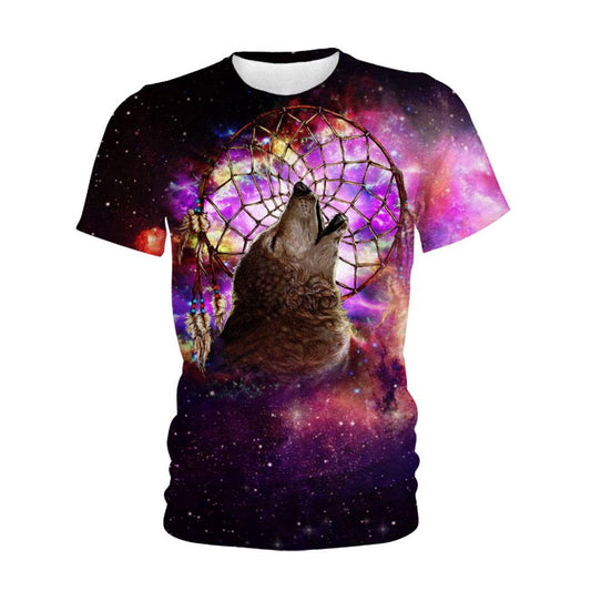 Native American T Shirt, Native American Galaxy Purple Wolf Dream All Over Printed T Shirt, Native American Graphic Tee For Men Women