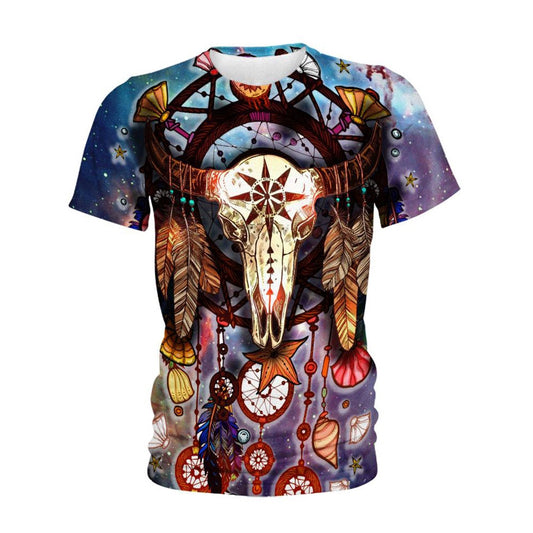 Native American T Shirt, Native American Galaxy Skull All Over Printed T Shirt, Native American Graphic Tee For Men Women