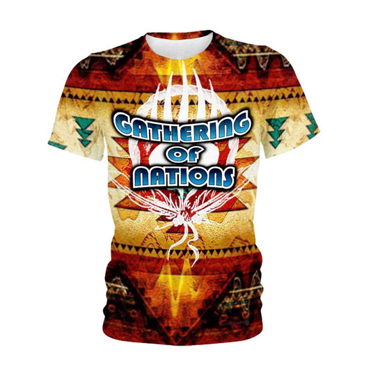 Native American T Shirt, Native American Gathering Of Nations Pattern All Over Printed T Shirt, Native American Graphic Tee For Men Women