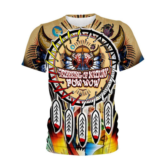 Native American T Shirt, Native American Gathering Of Nations Skull All Over Printed T Shirt, Native American Graphic Tee For Men Women