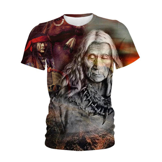 Native American T Shirt, Native American Gray Old Indian Chief All Over Printed T Shirt, Native American Graphic Tee For Men Women