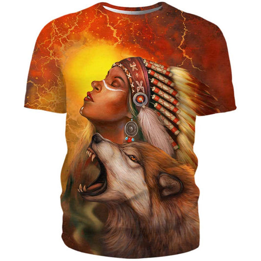 Native American T Shirt, Native American Great Pride wolf All Over Printed T Shirt, Native American Graphic Tee For Men Women