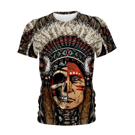 Native American T Shirt, Native American Half-Face Indian Chief All Over Printed T Shirt, Native American Graphic Tee For Men Women