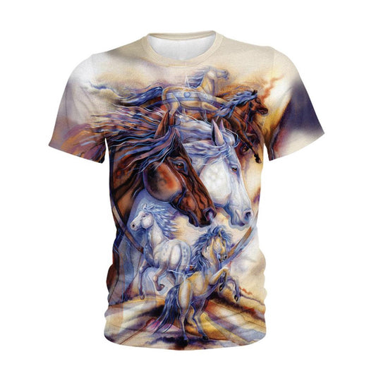 Native American T Shirt, Native American Horse All Over Printed T Shirt, Native American Graphic Tee For Men Women