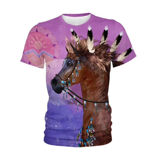 Native American T Shirt, Native American Horse Egale And The Sun All Over Printed T Shirt, Native American Graphic Tee For Men Women