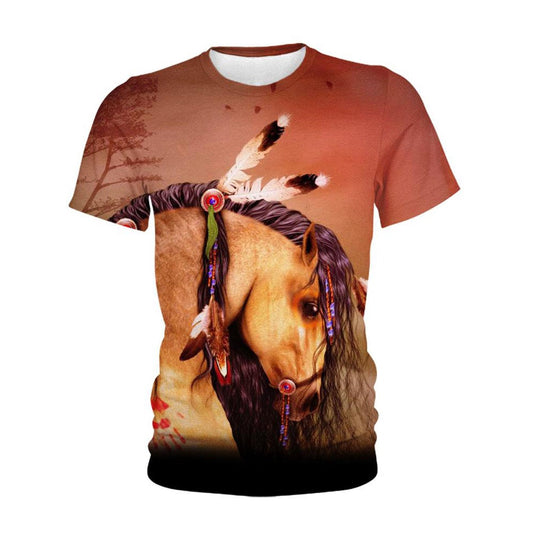 Native American T Shirt, Native American Horse Grey All Over Printed T Shirt, Native American Graphic Tee For Men Women