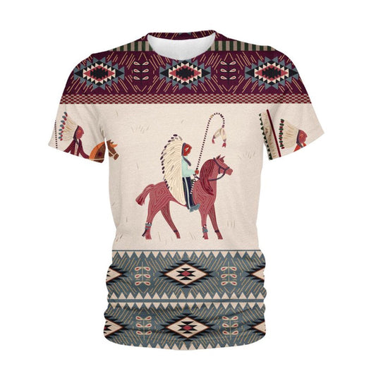 Native American T Shirt, Native American Horse Motifs All Over Printed T Shirt, Native American Graphic Tee For Men Women