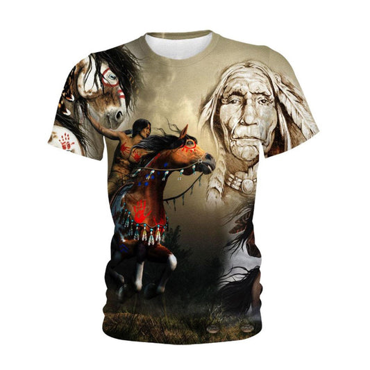 Native American T Shirt, Native American Horse Warrior All Over Printed T Shirt, Native American Graphic Tee For Men Women