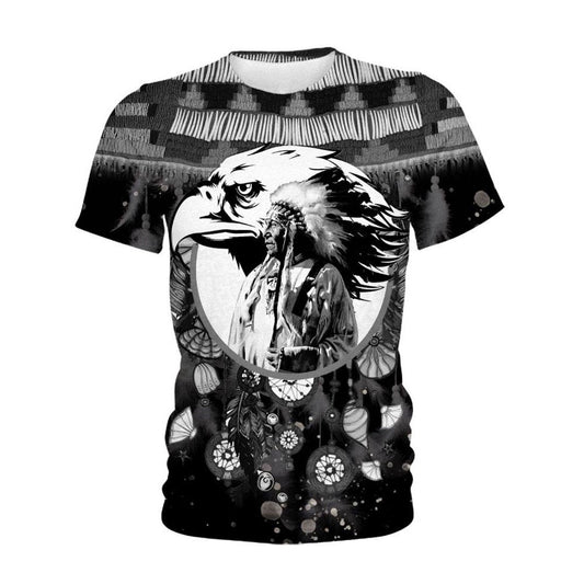 Native American T Shirt, Native American Indian Chief & Eagle All Over Printed T Shirt, Native American Graphic Tee For Men Women