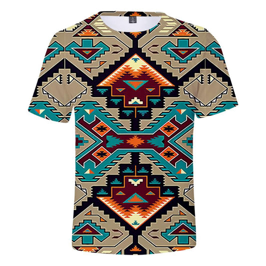 Native American T Shirt, Native American Tribal Ethnic Pattern Blue Art 3D All Over Printed T Shirt, Native American Graphic Tee For Men Women