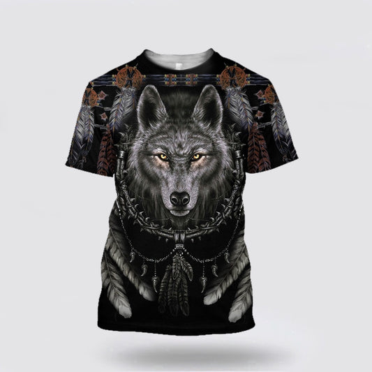 Native American T Shirt, Night Wolf Native American 3D Over Printed T Shirt, Native American Graphic Tee For Men Women