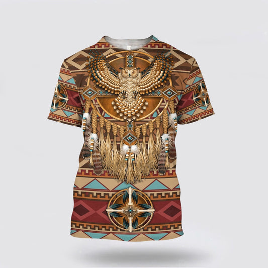 Native American T Shirt, Owl Bird Native American 3D All Over Printed T Shirt, Native American Graphic Tee For Men Women