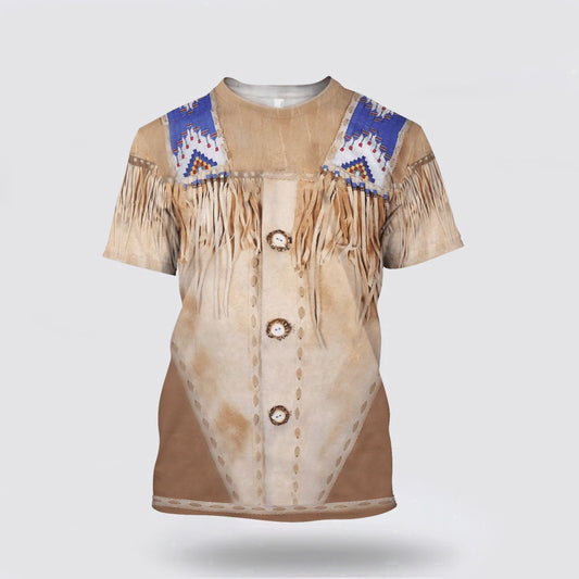 Native American T Shirt, Pale Brown Native American 3D All Over Printed T Shirt, Native American Graphic Tee For Men Women