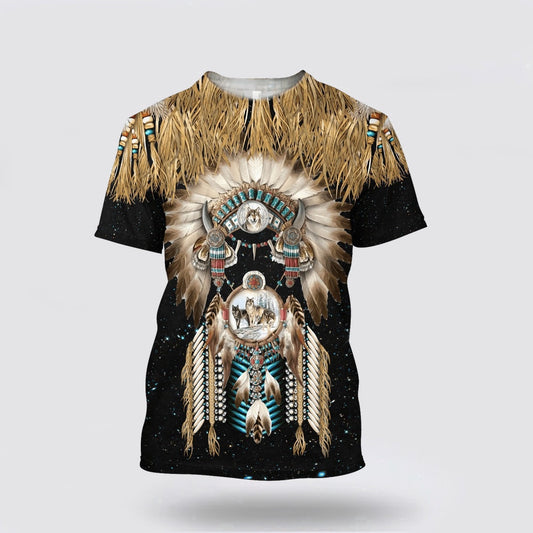 Native American T Shirt, Retro Tribal Style Pattern Native American 3D All Over Printed T Shirt, Native American Graphic Tee For Men Women