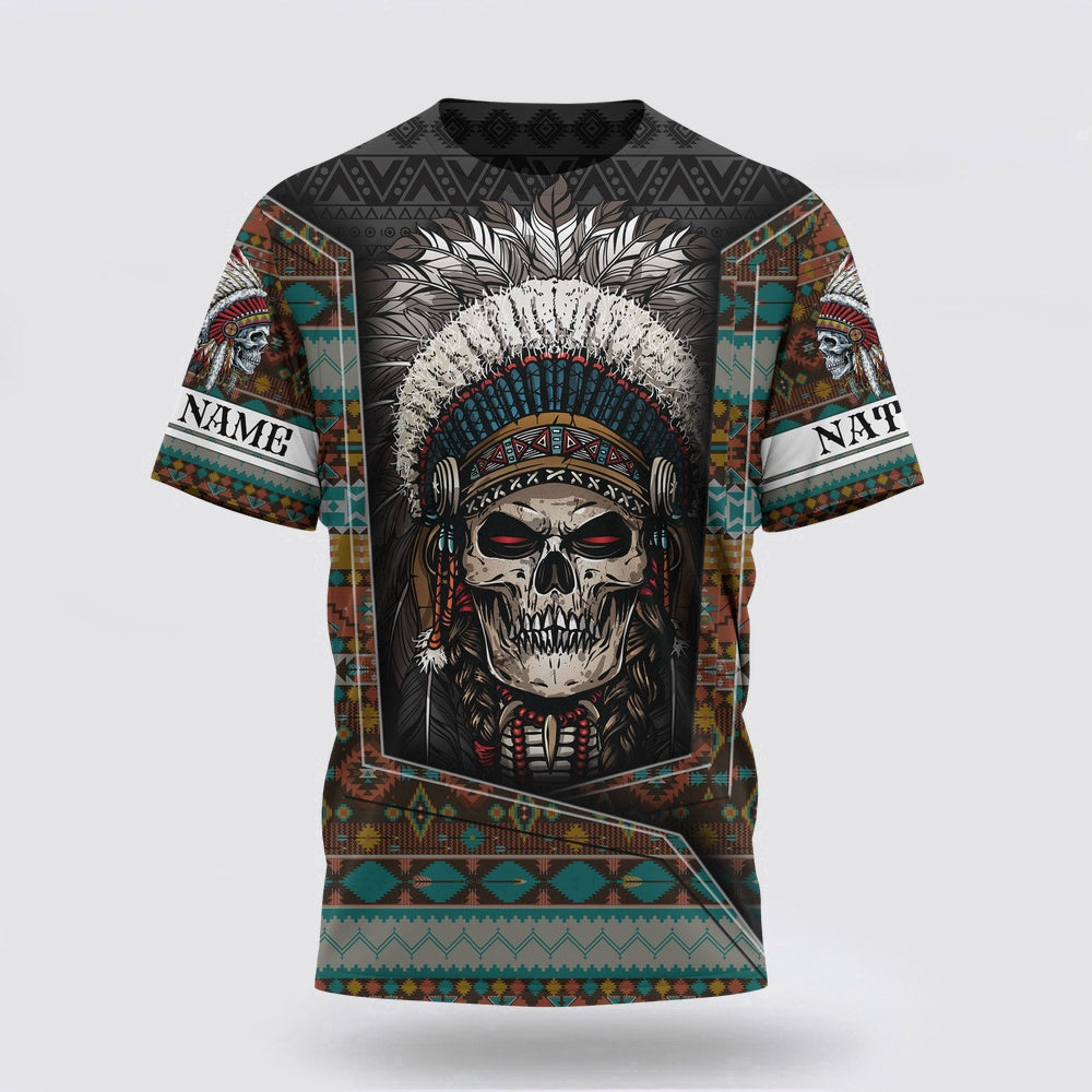 Native American T Shirt, Skull Antique Pattern Native American 3D All Over Printed T Shirt, Native American Graphic Tee For Men Women