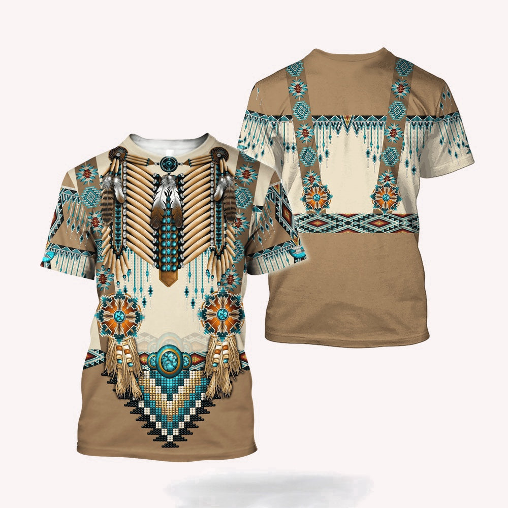 Native American T Shirt, Sky Blue Native American 3D All Over Printed T Shirt, Native American Graphic Tee For Men Women