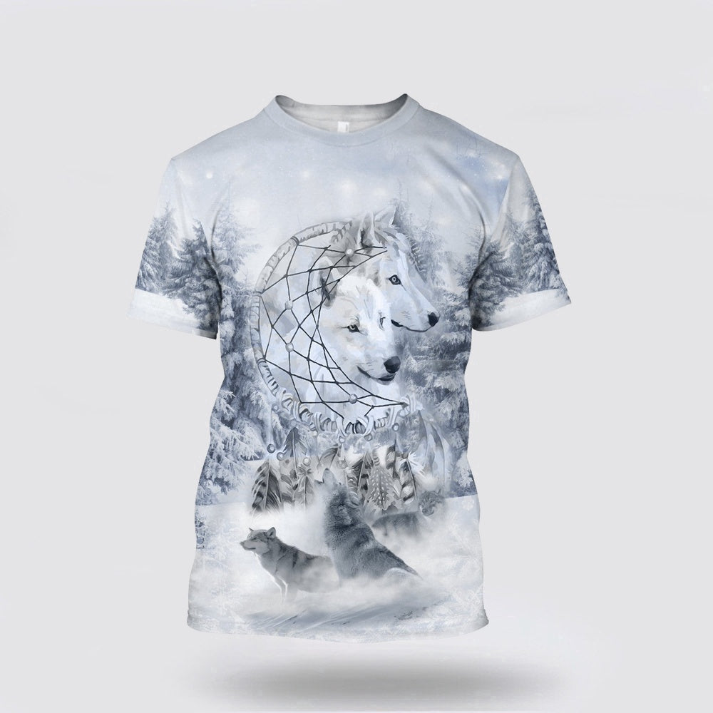 Native American T Shirt, Snow Wolf Native American 3D All Over Printed T Shirt, Native American Graphic Tee For Men Women