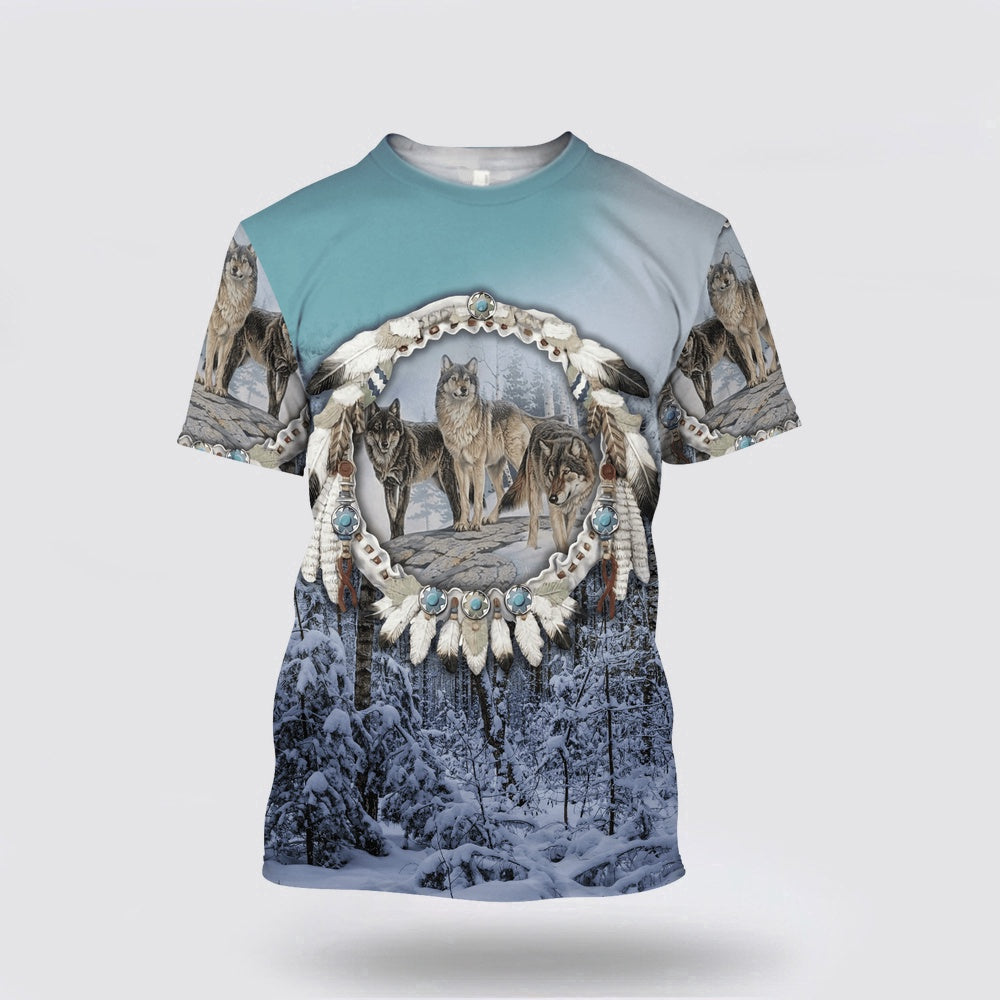 Native American T Shirt, Snowy Forest Native American 3D All Over Printed T Shirt, Native American Graphic Tee For Men Women