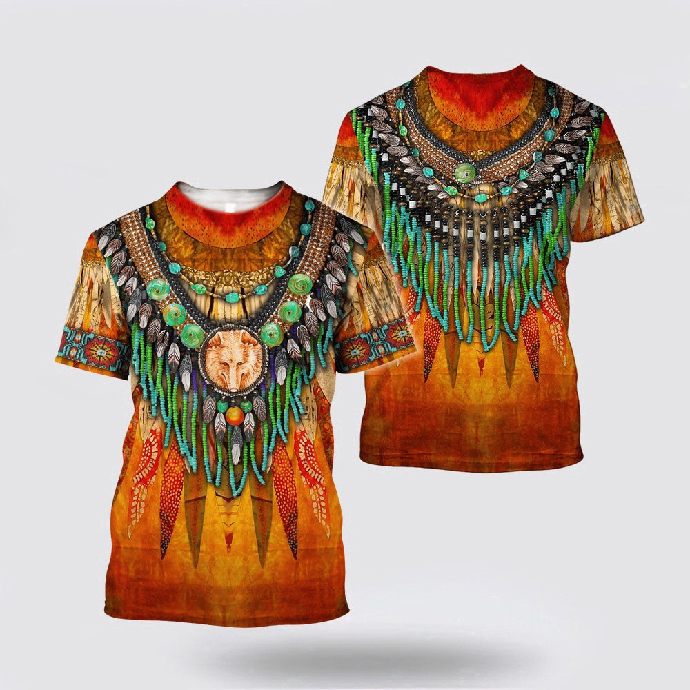 Native American T Shirt, Symbol Of The Wolf Native American 3D All Over Printed T Shirt, Native American Graphic Tee For Men Women