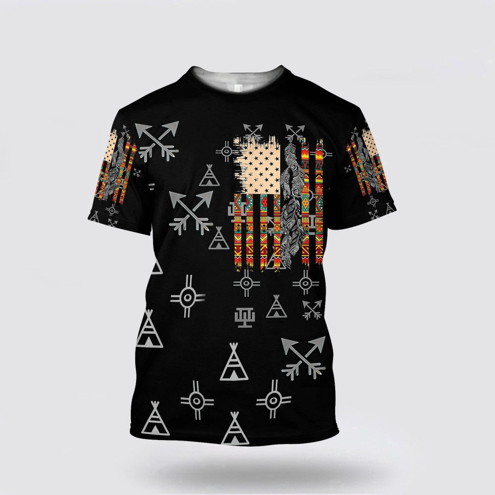 Native American T Shirt, Symbolic Patterns Native American 3D All Over Printed T Shirt, Native American Graphic Tee For Men Women