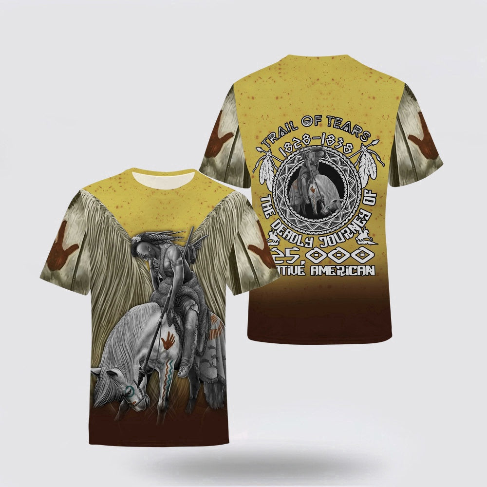 Native American T Shirt, The Deathly Journey Of Native American 3D All Over Printed T Shirt, Native American Graphic Tee For Men Women